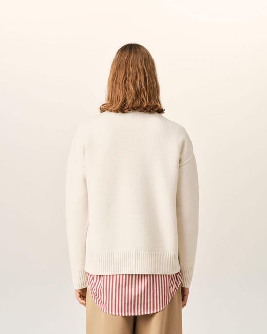 AMI Natural Crewneck Wool Sweater With Ami De Coeur