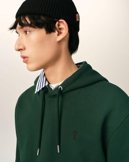 AMI Green Cotton Hoodie With Ami De Coeur for men