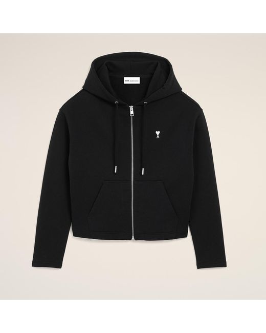 AMI Black Cotton Ami De Coeur Zipped Hoodie