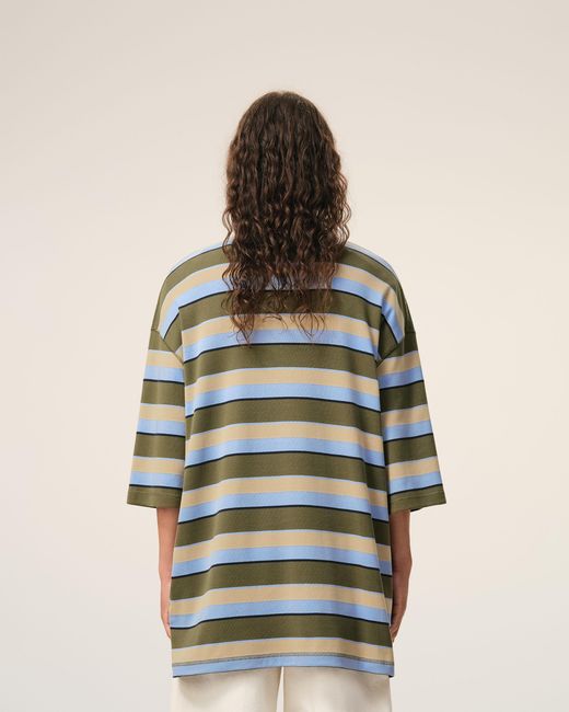 AMI Blue Striped Cotton Ami Patch Polo