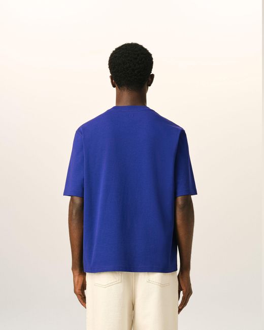 AMI Blue Cotton T-Shirt With Embossed Ami De Coeur