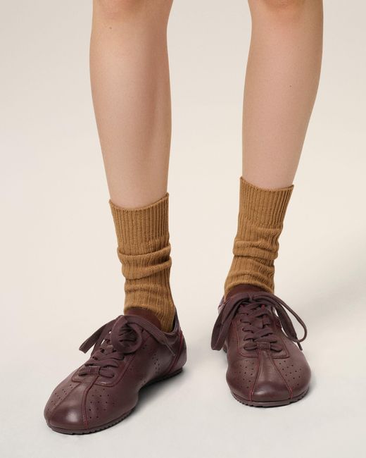 AMI Brown Burgundy Smooth Leather Low Top Step Sneakers