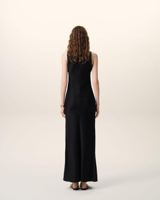 AMI Black Satin Maxi Tank Dress
