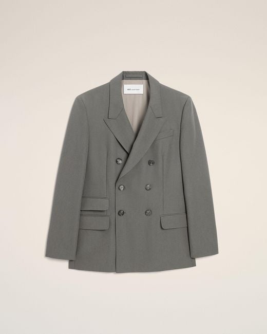 AMI Gray New Wool Double Breasted Straight Jacket for men