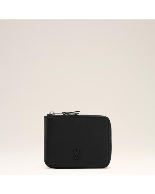 AMI Black Cowhide Leather Ami De Coeur Compact Wallet