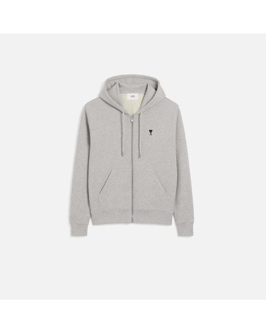 AMI Gray Cotton Zipped Ami De Coeur Hoodie for men