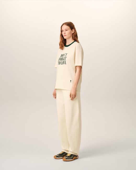 AMI Natural Ecru Printed Cotton "Don'T Forget To Love" T-Shirt