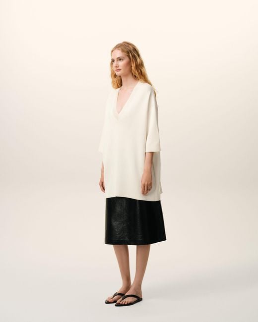 AMI Natural Wool Short Sleeves V Neck Sweater