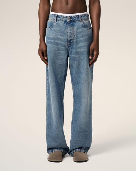AMI Blue Cotton Large Fit Jeans for men
