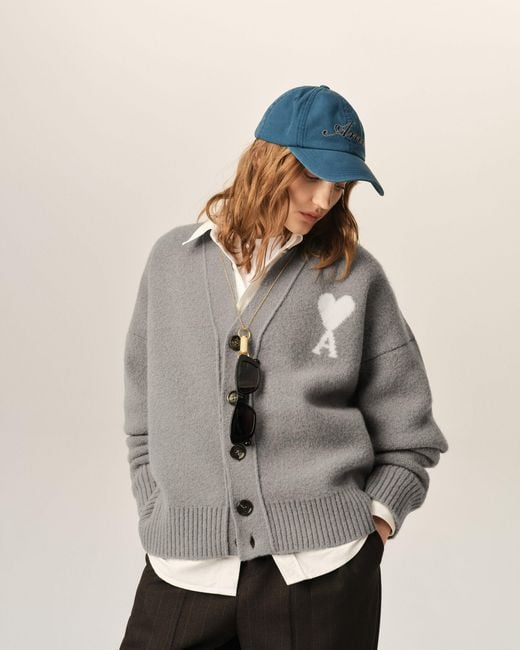AMI Gray Alpaca Cardigan With Ami De Coeur