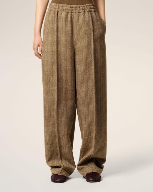 AMI Natural Wool Herringbone Elasticated Trousers