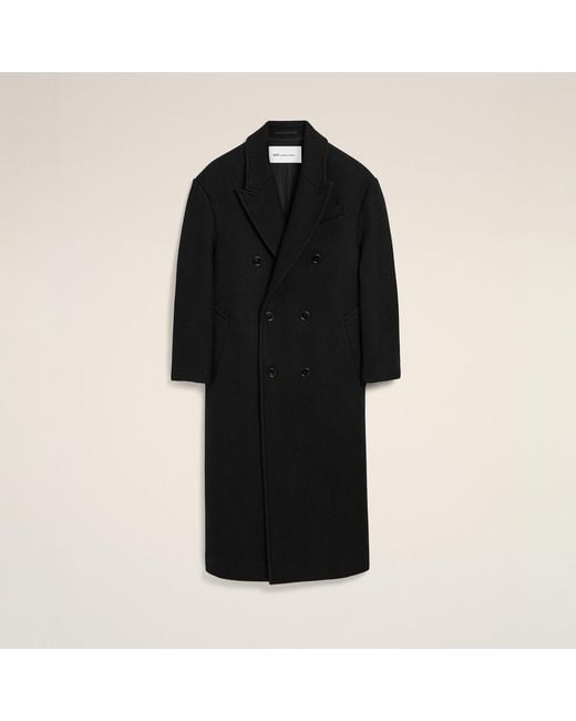 AMI Black Long Double Breasted Wool Coat for men