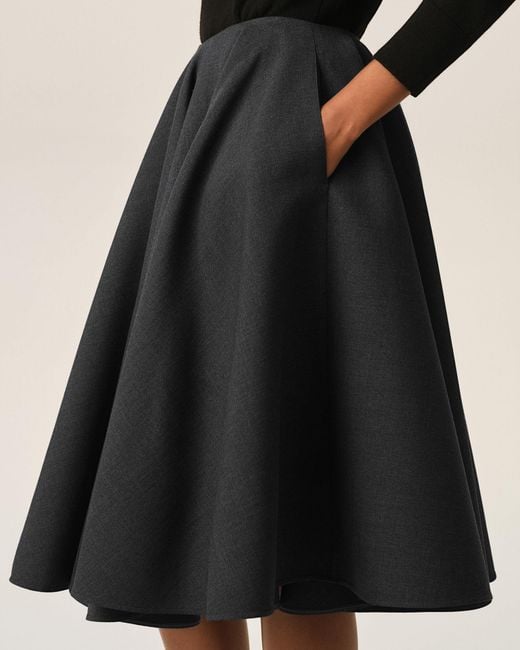 AMI Black Midi Peplum Wool Skirt
