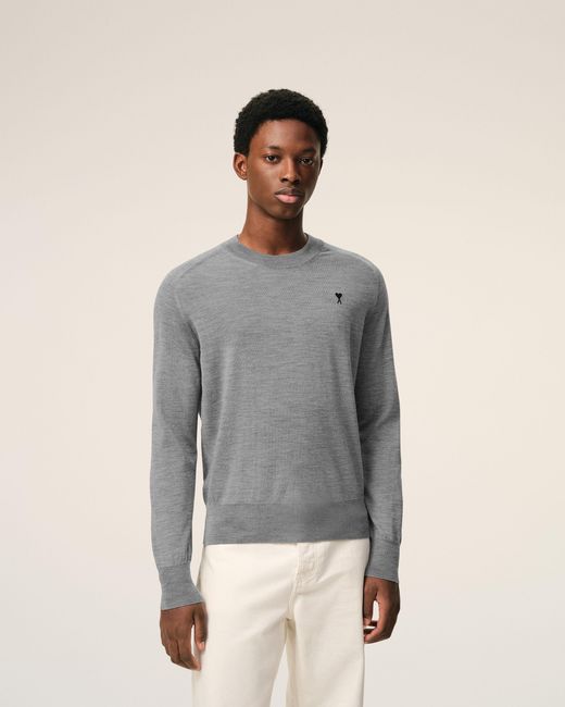 AMI Gray Wool Crewneck Ami De Coeur Sweater for men