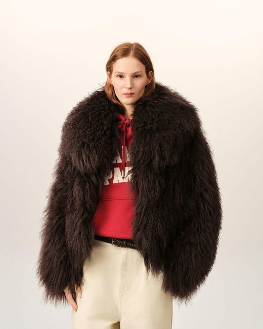 AMI Brown Lamb Shearling Short Jacket