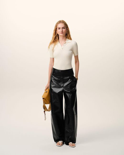 AMI Black Lamb Leather Wrapped Belted Trousers