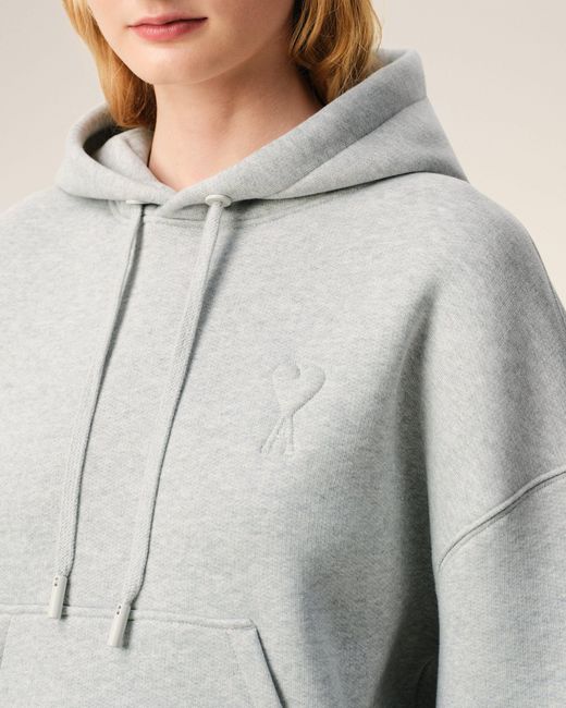 AMI Gray Cotton Embossed Ami De Coeur Hoodie