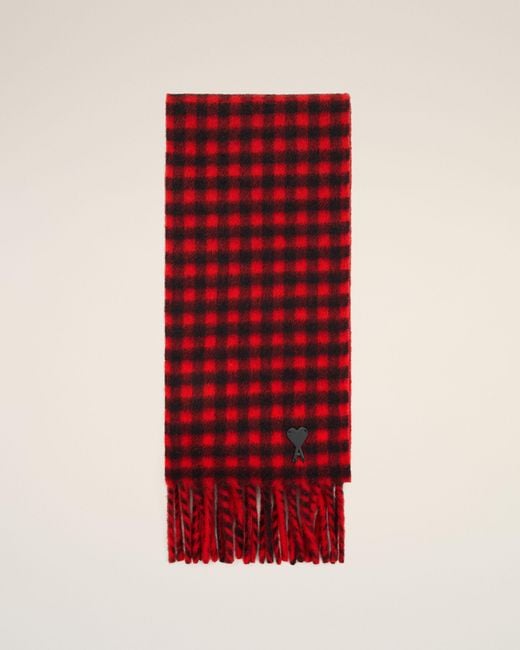 AMI Checkered Wool Scarf With Ami De Coeur