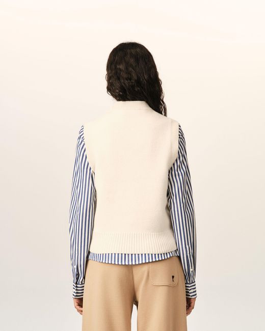 AMI Natural Sleeveless Wool Sweater With Ami De Coeur