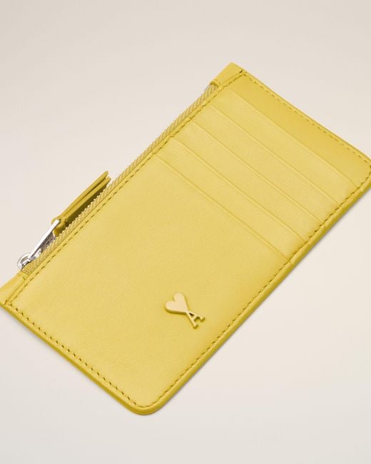 AMI Yellow Cowhide Leather Ami De Coeur Zipped Card Holder