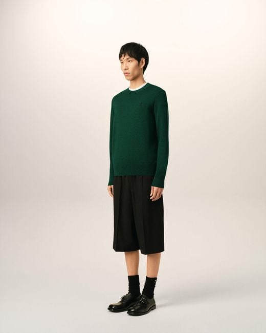 AMI Green Crewneck Wool Sweater With Ami De Coeur for men
