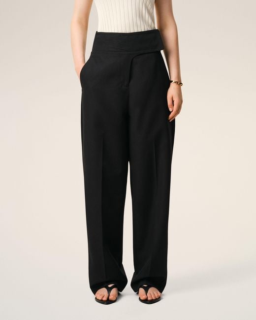 AMI Black New Wool Wrapped Belted Trousers