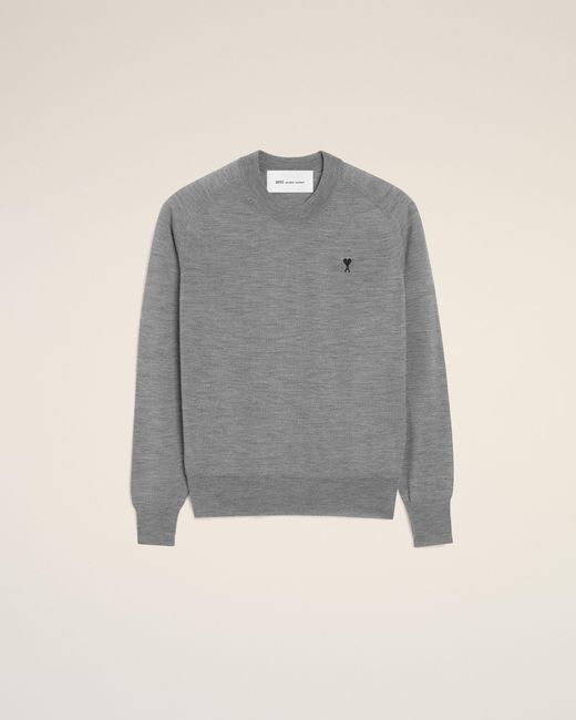 AMI Gray Wool Crewneck Ami De Coeur Sweater for men