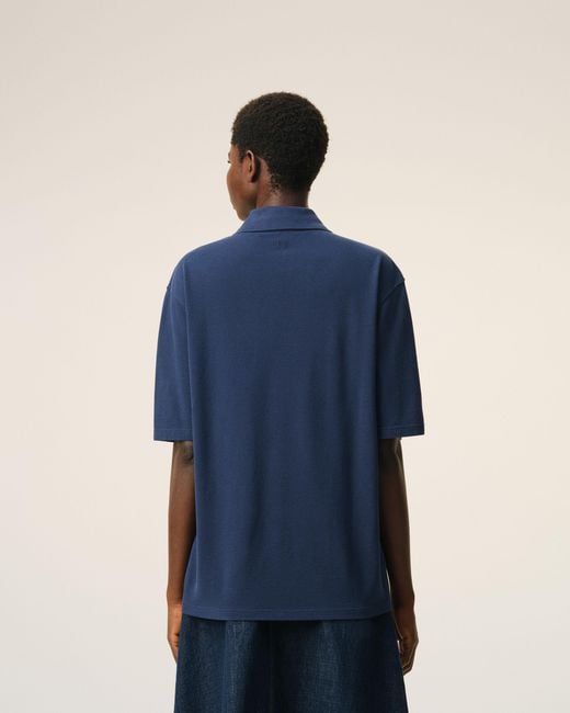 AMI Blue Cotton Ami De Coeur Knitted Patch Polo