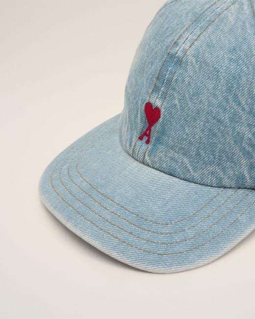 AMI Blue Denim Cotton Cap With Ami De Coeur