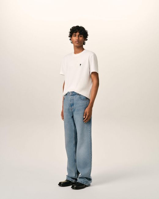 AMI Blue Cotton Large Fit Jeans for men