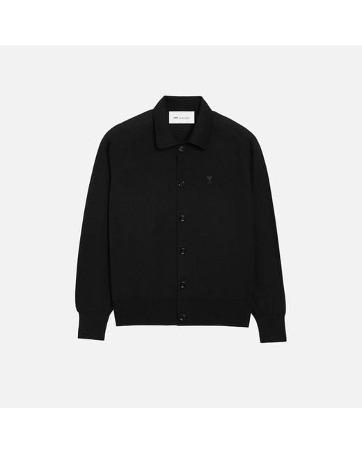 AMI Black Wool Shirt Collar Ami De Coeur Cardigan for men