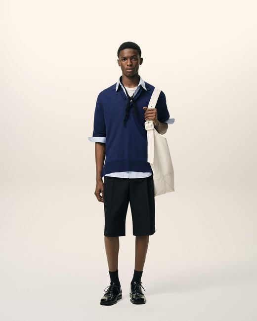 AMI Blue Thin Wool Short Sleeves Ami De Coeur Polo