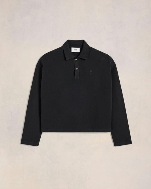 AMI Black Ami De Coeur Long Sleeves Polo