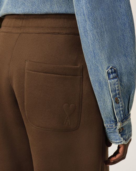 AMI Brown Cotton Track Pants With Embossed Ami De Coeur