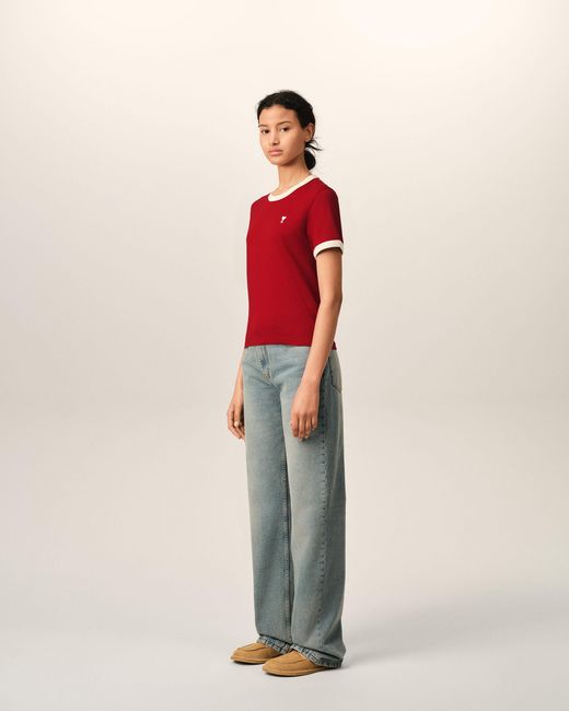 AMI Red Contrasted Cotton T-Shirt With Ami De Coeur