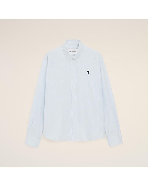 AMI Blue Stripped Cotton Shirt With Ami De Coeur for men
