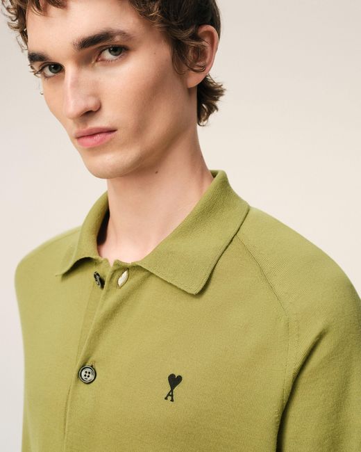 AMI Green Wool Shirt Collar Ami De Coeur Cardigan for men