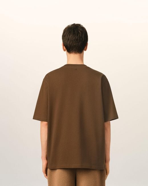 AMI Brown Cotton T-Shirt With Embossed Ami De Coeur