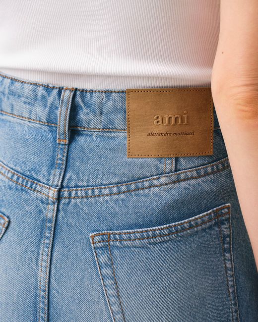 AMI Blue Cotton Mini Skirt