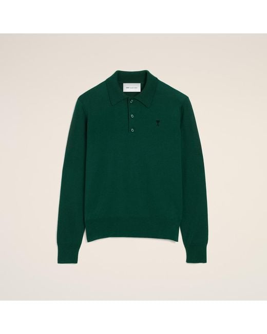 AMI Green Wool Polo With Ami De Coeur for men