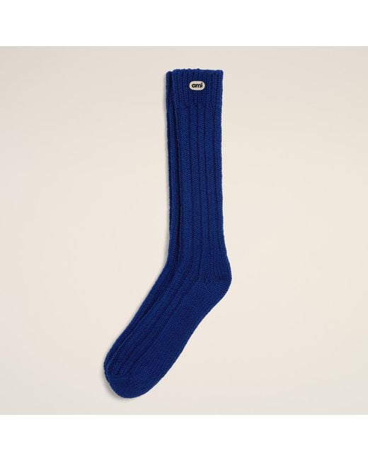 AMI Blue Wool Socks With Ami Patch