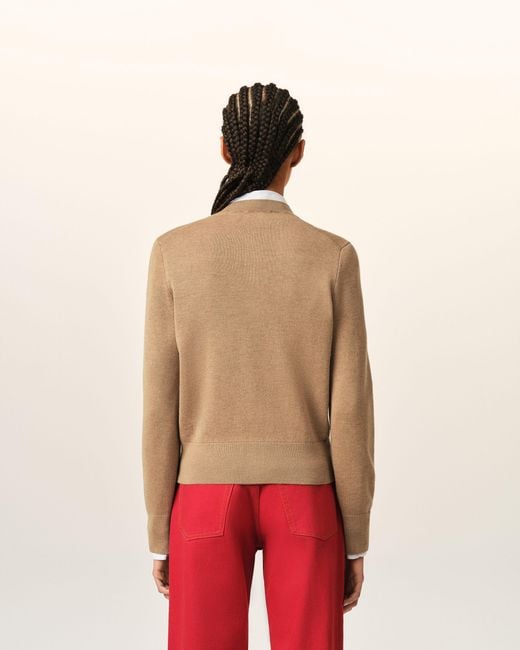 AMI Natural Crewneck Wool Cardigan With Ami De Coeur