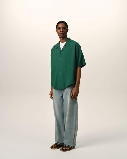 AMI Green Boxy Viscose Twill Short-Sleeve Shirt for men