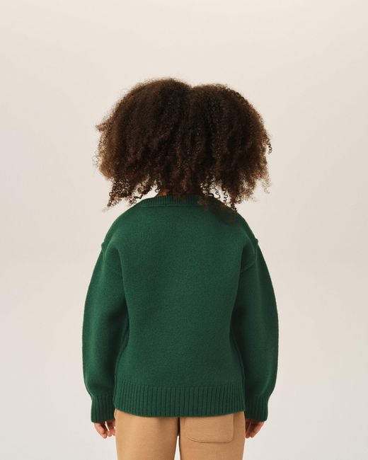AMI Green Crewneck Wool Sweater With Ami De Coeur