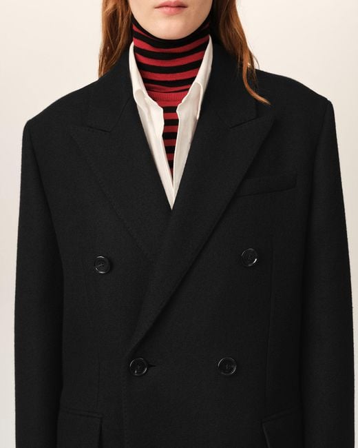 AMI Black Double Breasted Wool Coat
