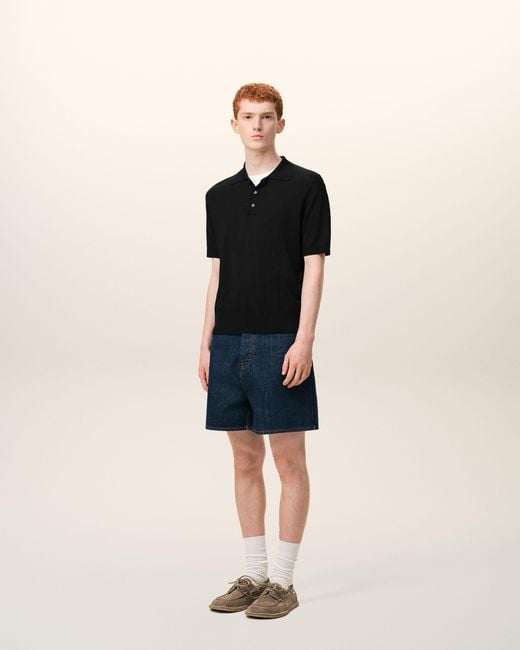 AMI Black Knit Short Sleeves Polo for men