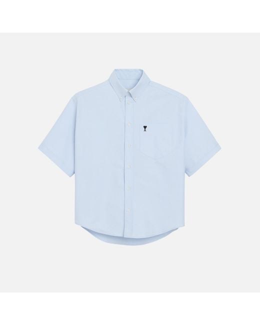 AMI Blue Cotton Boxy Embroidered Ami De Coeur for men