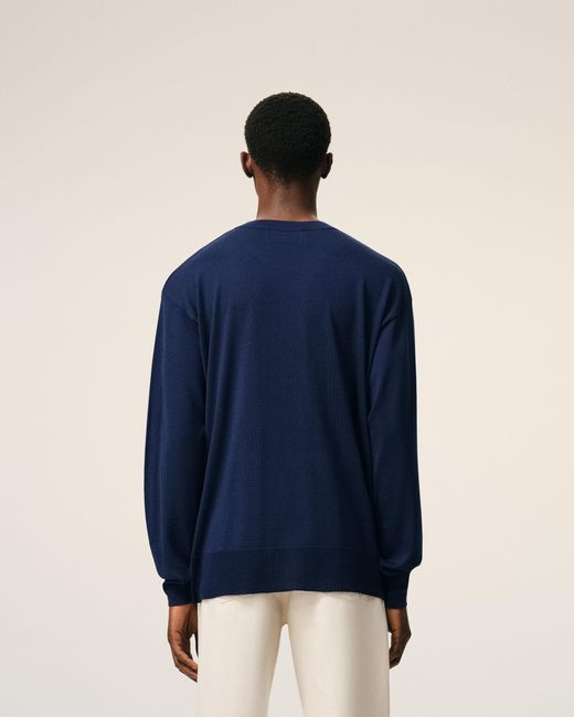 AMI Blue Bleu Thin Wool Crewneck Ami De Coeur Sweater