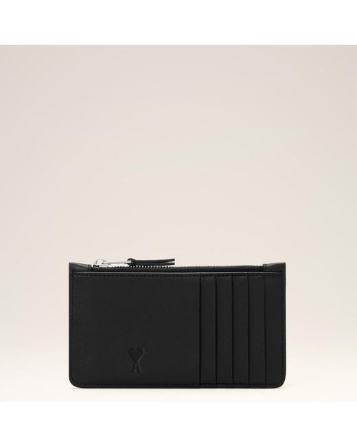 AMI Black Zipped Cowhide Leather Card Holder With Ami De Coeur