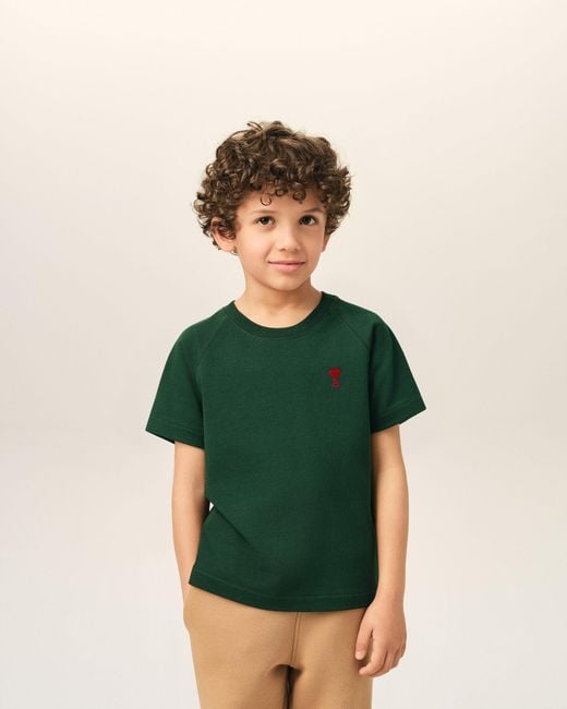 AMI Green Cotton T-Shirt With Ami De Coeur